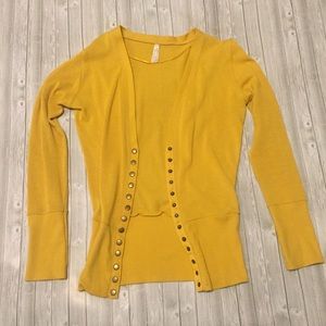 Women's Mustard Yellow Snap-button Cardigan